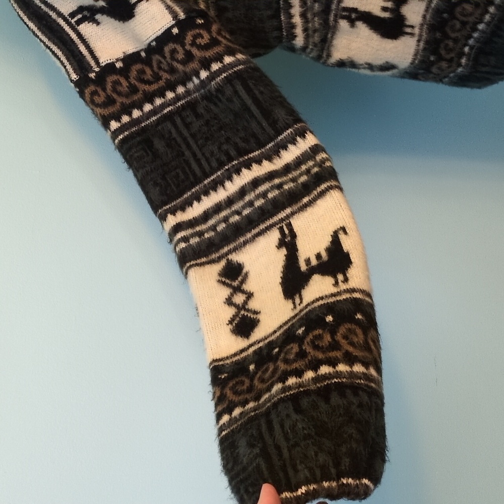 Stylish Alpaca Pattern Knit Hooded Button Up Coat - image 3